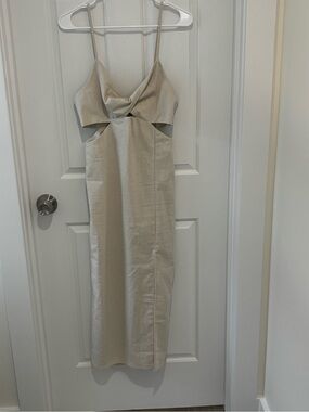 Neutral Cutout Midi Dress with Spaghetti Straps
